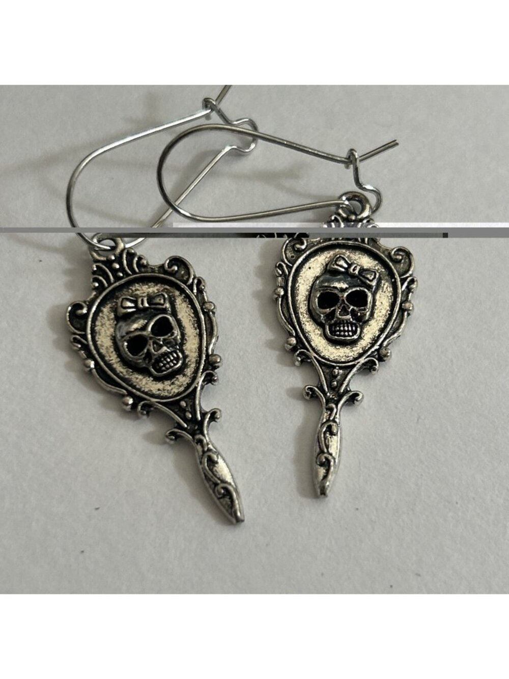 Gothic Skull Mirror Earrings Silver Dangle Punk Halloween Goth Vintage Style New